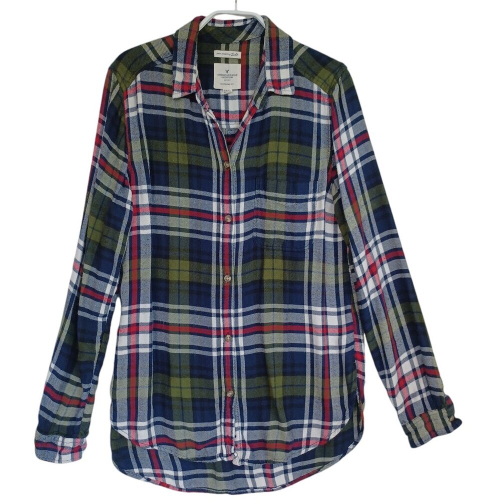 American‎ Eagle Outfitters Womens S Plaid Flannel Shirt Viscose Boyfriend Fit